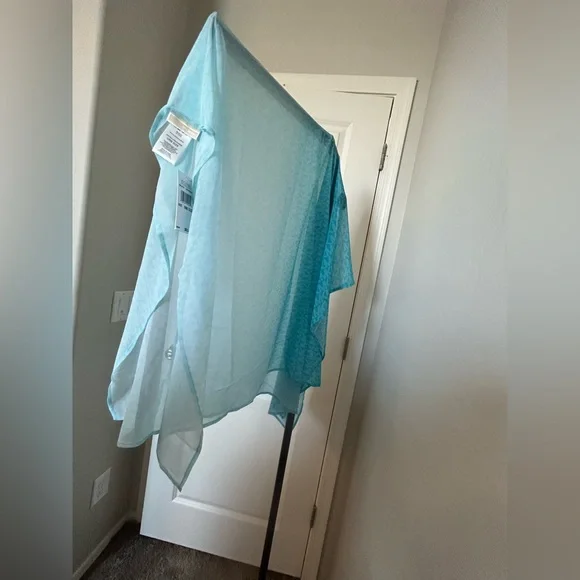 MICHAEL KORS MK Signature Ombre Logo Pareo Turquoise Beach Cover-Up - Picture 12 of 15